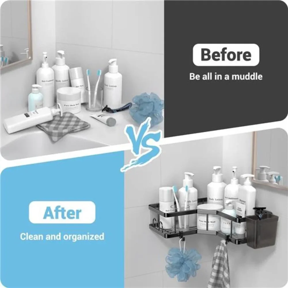 2 Pack Adhesive Shower Corner Organizer Shelves, No Drilling Stainless Steel